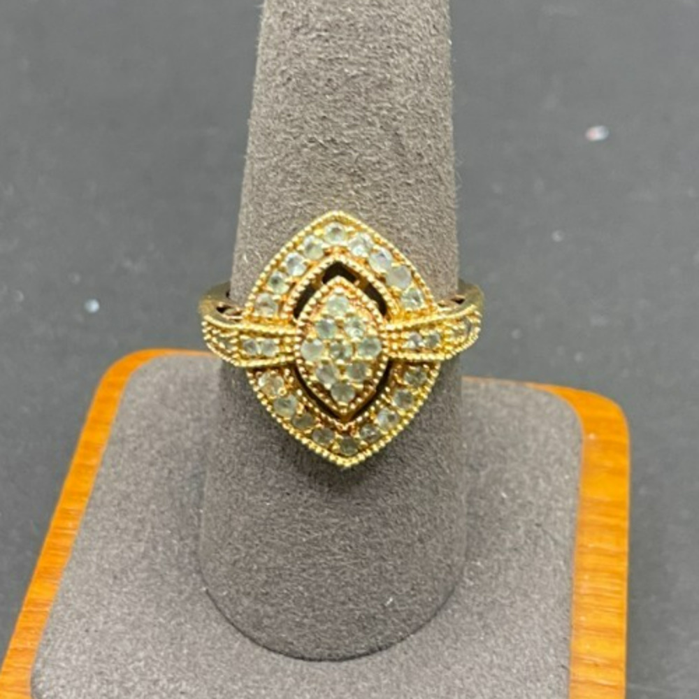 Vtg Sterling Silver 925 Gold Tone Diamond Cluster Cocktail Ring Marquise Size 9